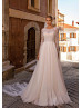 Long Sleeves Beaded Ivory Lace Tulle Dreamy Wedding Dress